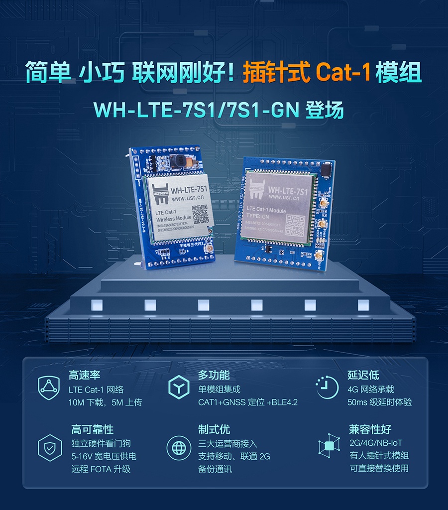 Cat-1模块_插针式模组_cat1嵌入式模组实现无限远距离传输透传