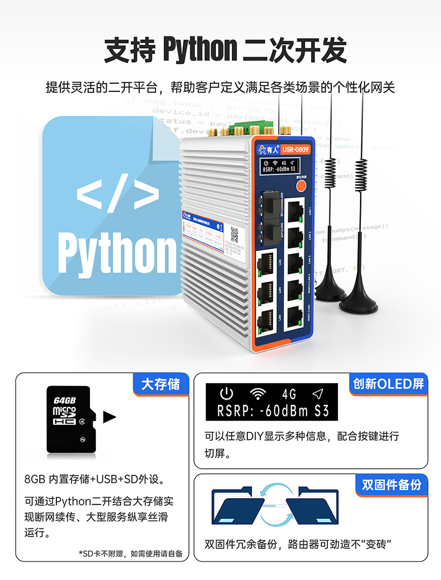 千兆边缘路由器USR-G809s：支持Python 二次开发